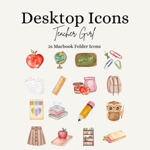Teacher Girl Macbook Folder Icons: Desktop Organizer (PNG)