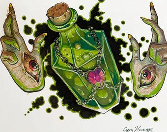 Lámina de poción - Ilustración de arte mural de fantasía oscura de D&D