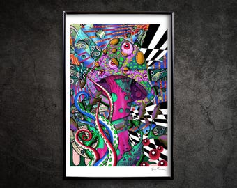 Impresión de hongos de 11 x 17 - Póster de arte mural de hongos psicodélicos