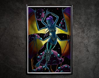 Impresión de arte de hadas de 11 x 17 - Arte de pared psicodélico de hadas, fantasía oscura y ciencia ficción