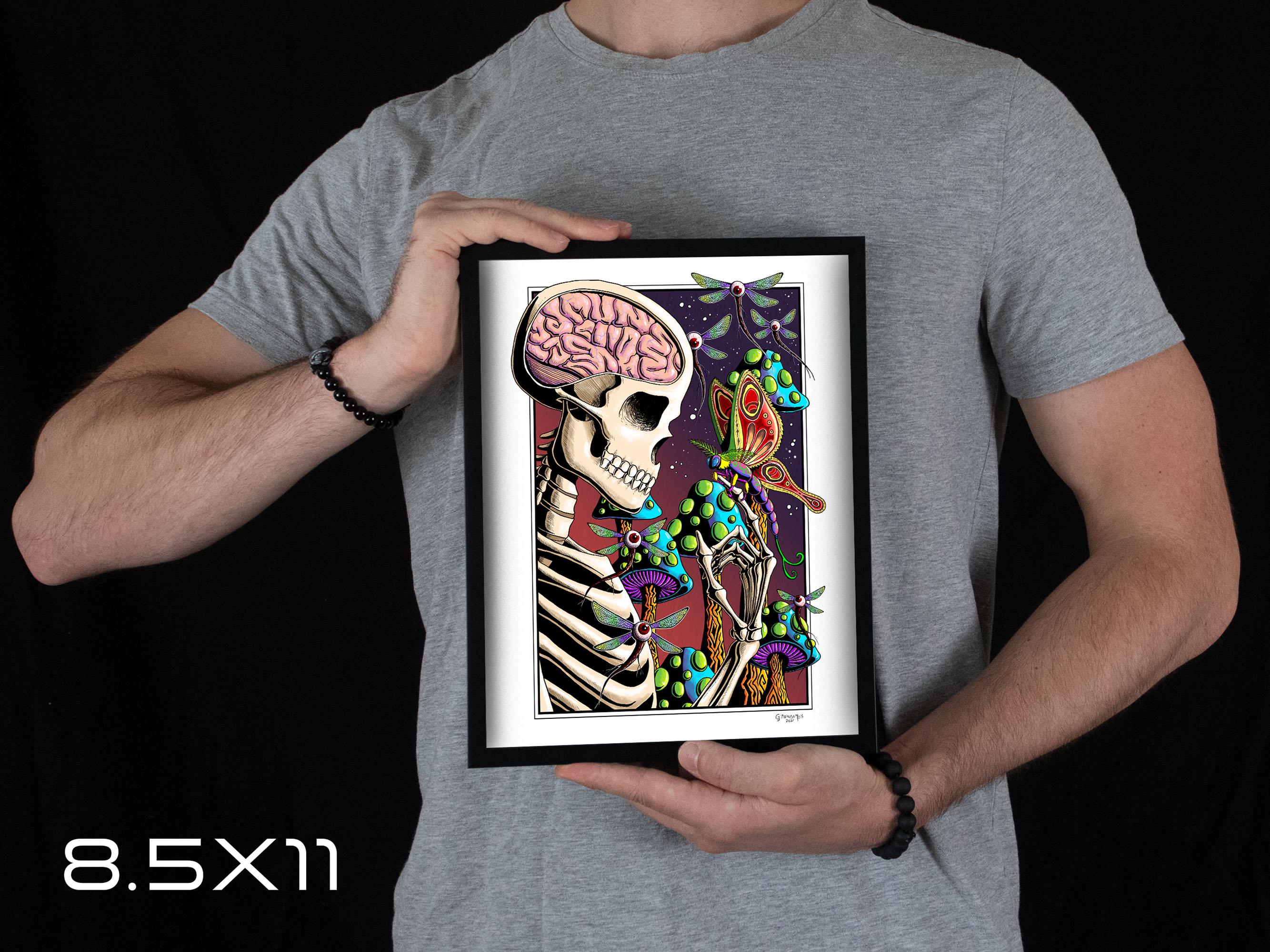 Morbid Curiosity Art Print - Whimsical Skeleton Psychedelic Wall Art - Etsy