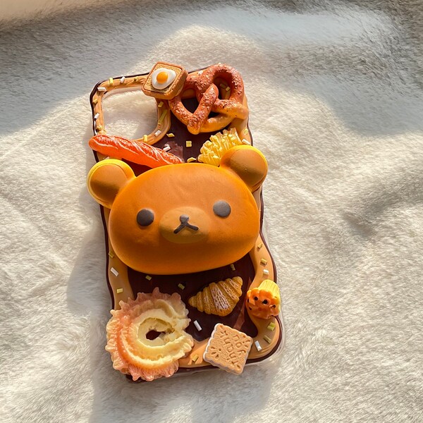 Brown Rilakkuma Decoden phone case, kawaii bear phone case Japanese anime kuma cartoon phone case | for iphone 15 pro 14 promax