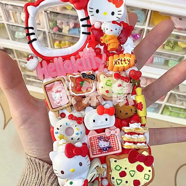 Coque de portable décodée Kawaii Kitty | coque de portable hello kitty | Cadeau personnalisé pour Samsung Zflip 4 coque hello kitty pour iPhone 14 pro max iphone 15