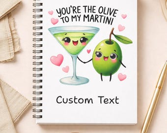 Cuaderno espiral Martini personalizado, diario divertido de aceitunas