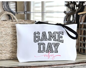 Bolso tote retro a cuadros para el día del partido, bolso deportivo de viaje.