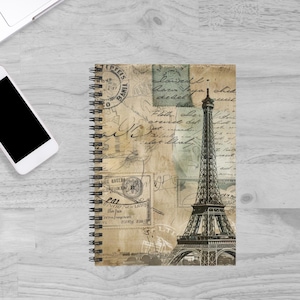 Vintage Eiffel Tower Spiral Notebook: French-Inspired Paris Journal