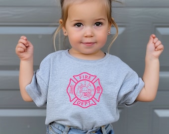 Toddler Girl Firefighter Shirt: Pink Fire Dept Emblem