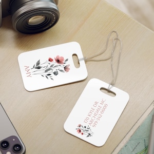 Custom Luggage Tag Floral Personalized Wildflower Travel Gift, Flower Bag Tag, Watercolor Rose Suitcase