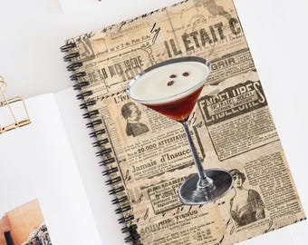 Cuaderno espiral Espresso Martini, diario de cócteles, diario de viaje