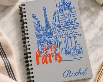 Personalized Notebook, Eiffel Tower, Parisian Journal, Custom French Gift