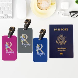 Custom Luggage Tag Personalized Tag Travel Lover Gift Vacation Trip Suitcase Tag Customizable Monogram Floral Name Gift Initials Travel Gift