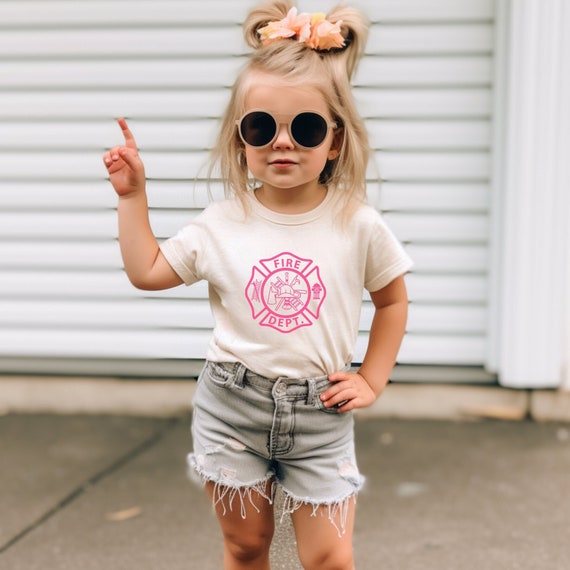 Girl Firefighter Shirt: Pink Badge Toddler Tee