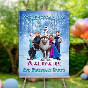 Sinal de aniversário congelado, download de sinal de boas-vindas para festa de menina, pôster de boas-vindas, sinal de boas-vindas Frozen 2, aniversário congelado, sinal de pôster de aniversário para impressão