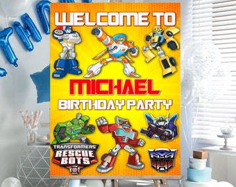 Transformers Personalized Birthday Banner, Rescue Bots Birthday Sign, Rescue Bots Party Decor, Rescue Bot Birthday, Transformers Rescue Bots