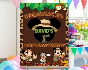 Safari Mickey Birthday Banner, Mickey Mouse Safari Birthday Party, Safari Baby Shower Welcome Sign, Welcome Safari Sign, Mickey Party