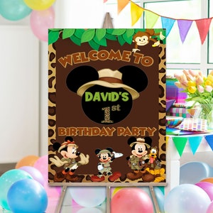Safari Mickey Birthday Banner, Mickey Mouse Safari Birthday Party, Safari Baby Shower Welcome Sign, Welcome Safari Sign, Mickey Party