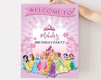 Editable Princess Party Sign Template, Princess Birthday Sign, Princess Party Sign, Princess Birthday Party, Princess Welcome Sign