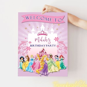 Editable Princess Party Sign Template, Princess Birthday Sign, Princess Party Sign, Princess Birthday Party, Princess Welcome Sign