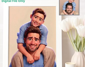 Cartoon Family Portrait, Daddy and Me Portrait from Photo, Mama and Mini Illustration Valentines Gift, Valentine Gift for Dad
