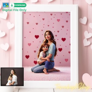 Custom Family Portrait, Cartoon Mama and Me Portrait, Custom Kids Portrait, Valentines Day Gift for Grandparents