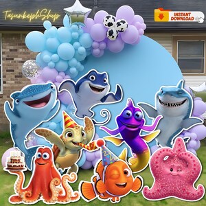 Finding Nemo-verjaardagsknipsel: onderwaterfeestdecoratie-achtergrond (digitaal bestand)