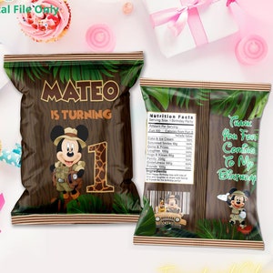 Printable Birthday Mickey Mouse Chip Bag, Mickey Safari PNG Custom Party Pack, Kids Mickey Birthday PNG