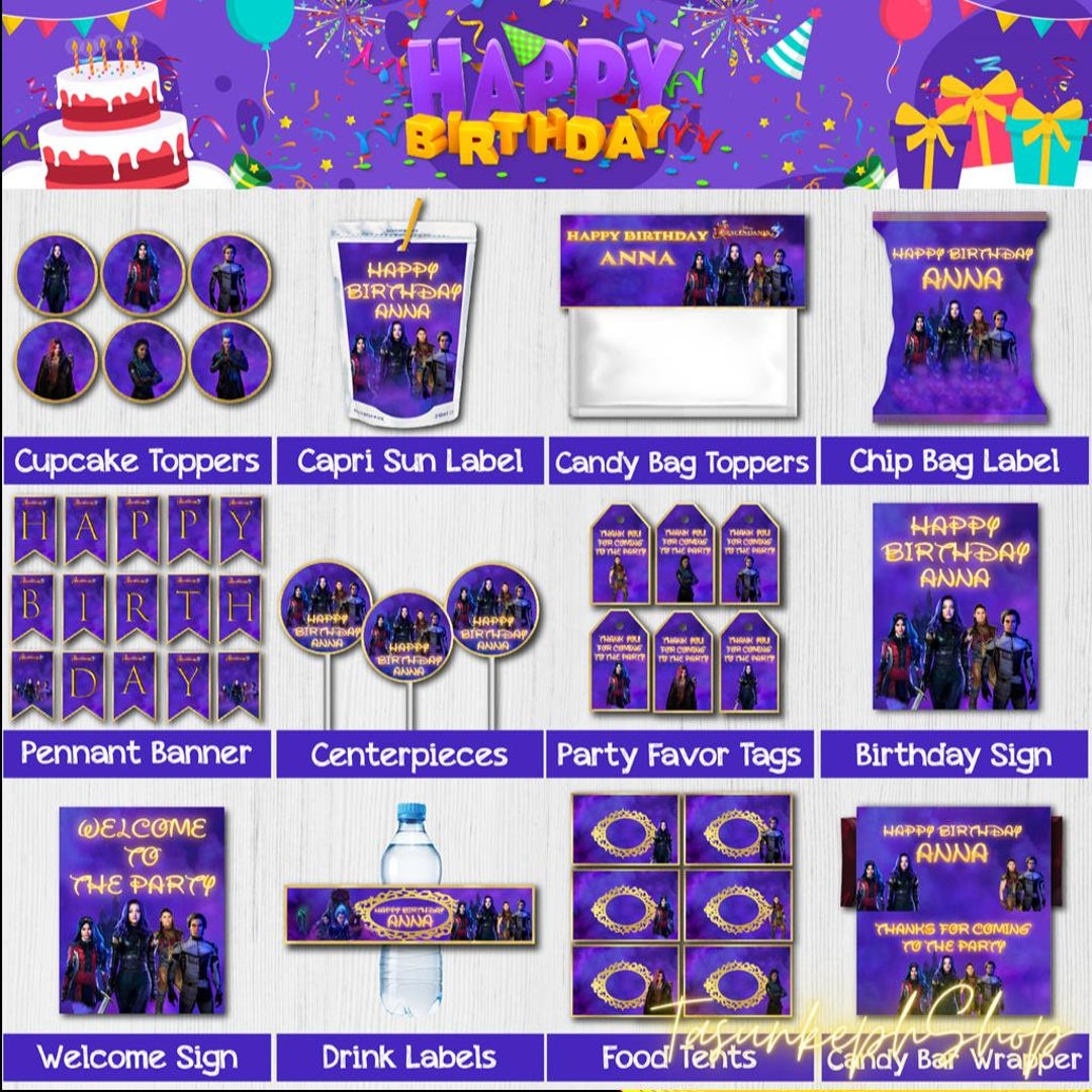Printable Personalized Decendents Party Supplies, Descendants Birthday ...