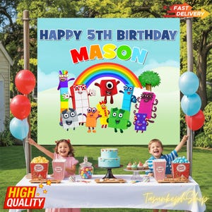 Cenário de aniversário com blocos numéricos, decorações personalizadas para festas de aniversário infantis, tema de festa com blocos numéricos, decoração de banner com blocos numéricos