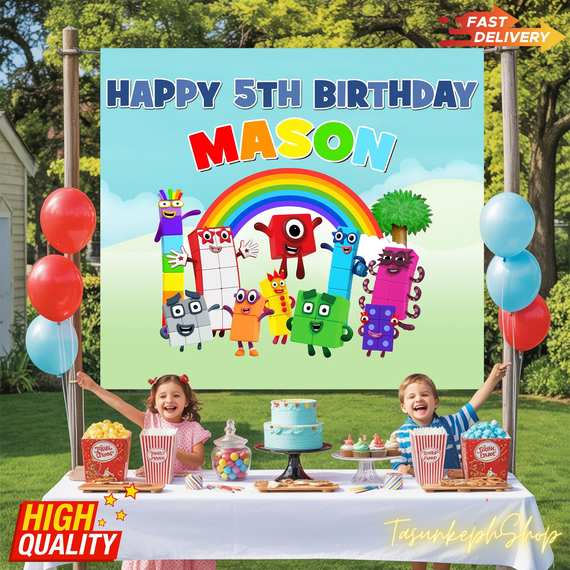 Numberblocks Birthday Backdrop, Custom Birthday Party Decorations for Kids, Number Blocks Party Theme, Numberblocks Banner Decor