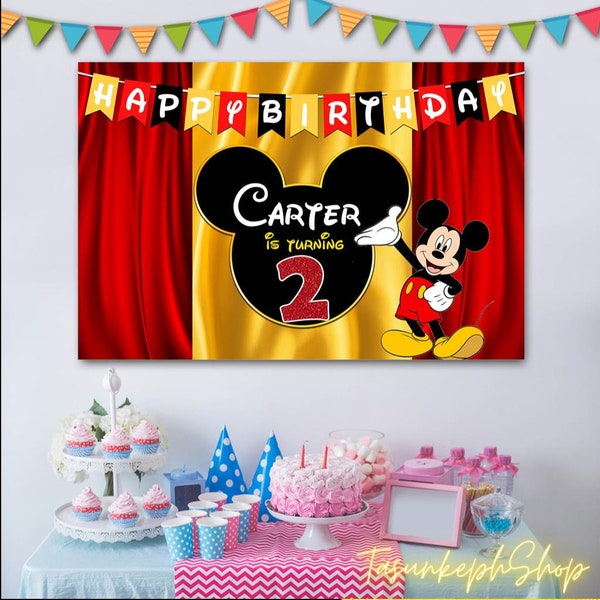 Personalized Mickey Mouse Birthday Backdrop, Mickey Custom Birthday Banner, Mouse Birthday Backdrop, Customized Banner, Digital File Only