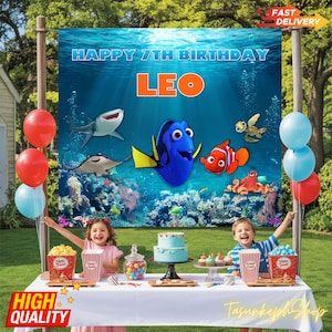 Finding Nemo Birthday Backdrop, Personalized Finding Nemo Birthday Party Decor, Custom Birthday Banner for Kids, Finding Nemo Party Theme