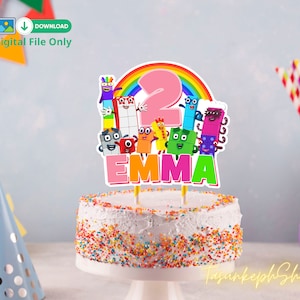 Printable Numberblocks Pink Girl Cake Topper, Custom Name Birthday Party Cake Numberblocks Topper for Kids, Decoration Digital Download