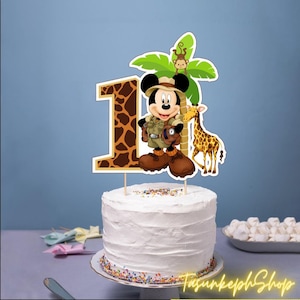Printable Personalized Mickey Safari Cake Topper, Mickey Mouse Safari | Party Decor | Safari Birthday Party | Digital Download