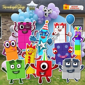 Numberblocks Birthday Cutouts: Printable Math Character Party Decorations (Digital File)