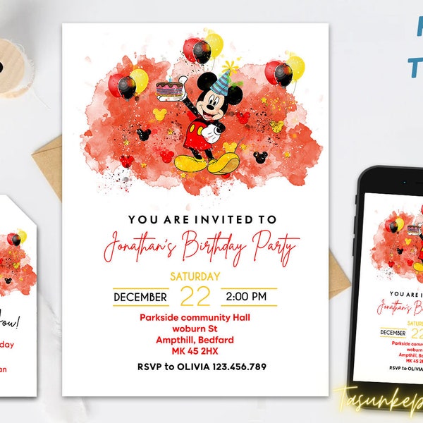 Mickey Mouse Invitations | Digital Text Birthday Invite | Mickey Video Invitation | Boy Birthday Party | Birthday Invitation