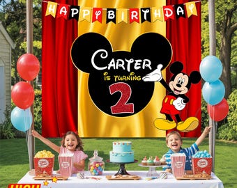 Mickey Mouse 2nd Birthday Banner, Mickey Birthday Backdrop Decor for Kids, Mickey Birthday Party Theme, Custom Mickey Mouse Birthday Decor