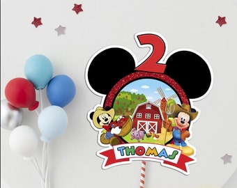 Mickey Mouse Birthday | Mickey Centerpiece | Mickey Party | Farm Decorations | Party Decor | Farmer Mickey Mouse Cake Topper