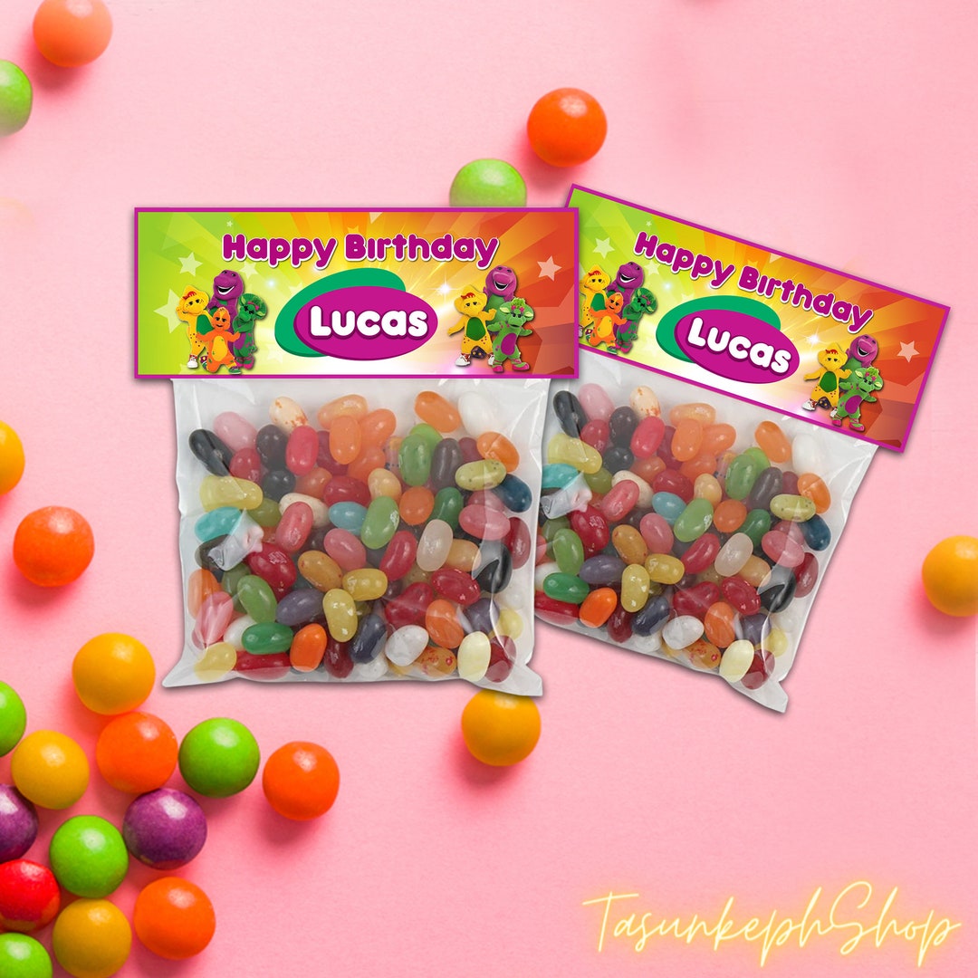 Printable Personalized Barney Birthday Candy Bag Topper, Gift or Gift ...