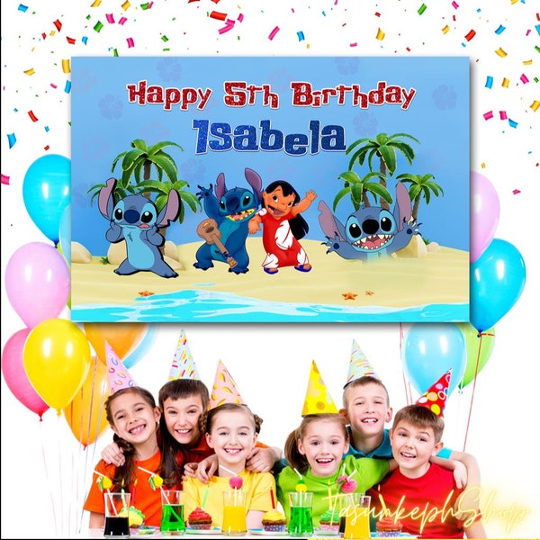 Printable Personalized Lilo And Stitch Birthday Backdrop, Lilo Birthday Banner, Lilo And Stitch Birthday Party, Digital File,Lilo And Stitch