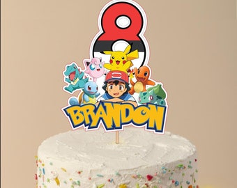 Printable Personalized Pokemon Cake Topper, Birthday Cake Topper, Pikachu Cake Topper Custom Cake Topper, Pokemon Birthday, Digital Download