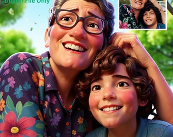 Cartoon Portrait Drawing for Grandparents, Personalized Cartoon Style 3D Photo for Kids, Cartoon Valentine Gift for Grandma
