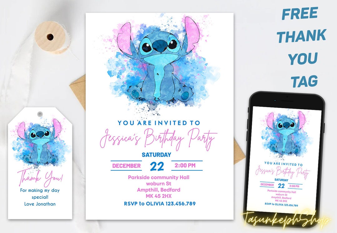 Printable Stitch Invite, Birthday Party Template Electronic Birthday ...