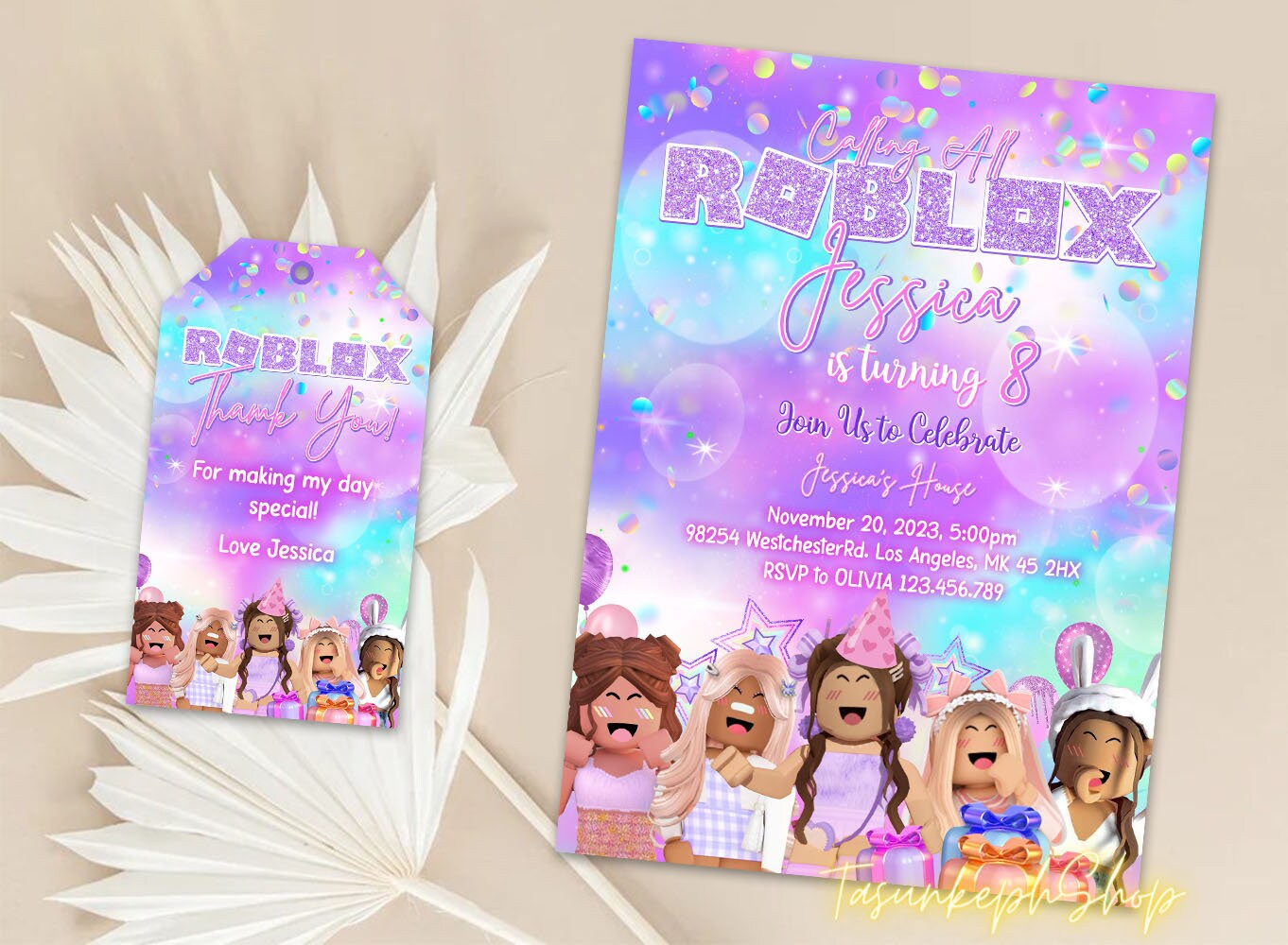 Printable Personalized Video Game Girl 5 Invitation Roblox 