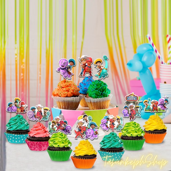 Dino Ranch Cupcake Toppers, Dino Ranch Birthday Party, Dino Ranch Decoration, Birthday Party Cupcake Toppers Digital File