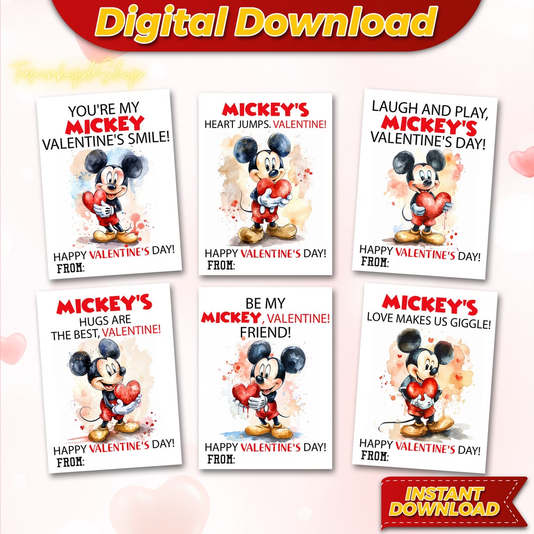 Printable Mickey Mouse Valentine's Day Card for Kids, Class Valentines ...