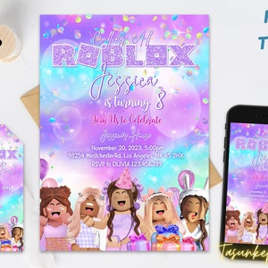 Printable Personalized Video Game Girl 2 Invitation, Kids Birthday Tshirt Party | Girl Cake Topper | Birthday Decor | Digital Download