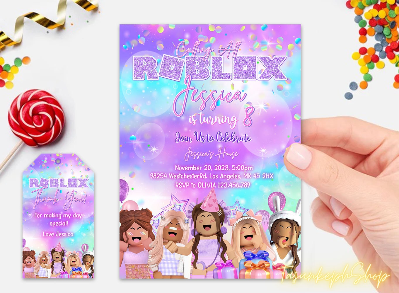 ▷ Digital Invitation Roblox Girls Costume Party, FREE