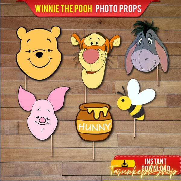 Printable Winnie The Pooh Photo Props, Custom Winnie The Pooh, Classic Winnie The Pooh and Friends, Pooh Decorations, Instant Download