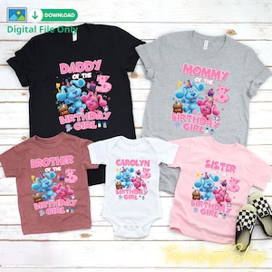 Blues Clues Koszulka urodzinowa dla dziewczynki, niestandardowy strój urodzinowy dla dziewczynki, pasujące rodzinne koszulki urodzinowe prezent dla córki