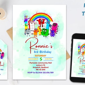 Printable Personalized Numberblock Invitation, Numberblocks Invitation, Party Invite, Birthday Celebration Pix Photo Picture, Digital file